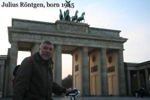 Berlin. Federal Republic of Germany. Julius with his bicycle in frony of Brandenburg Gate in 2007